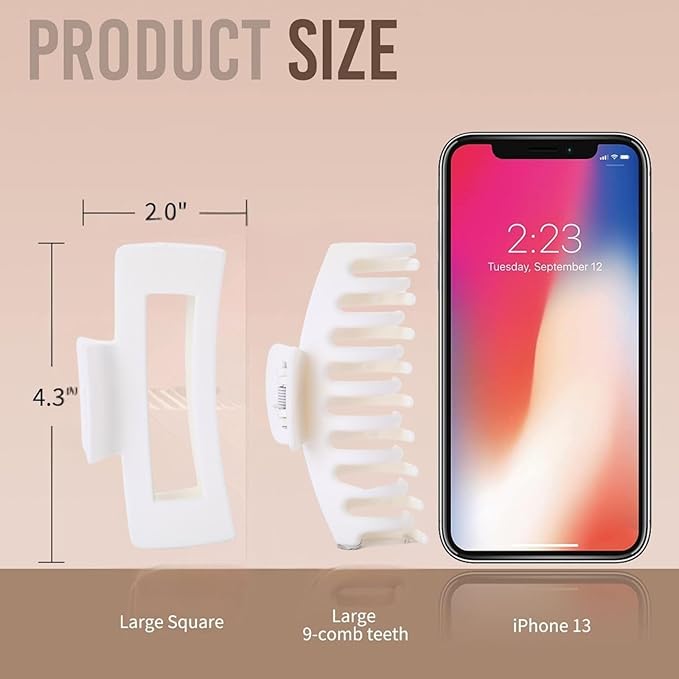 White Hair Clips for Women - 8 Pack 4.3 Inch Large Matte Banana Claw Clips for Women Thin Thick Curly Hair, Big Strong Hold jaw