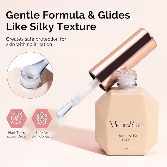 MelodySusie Liquid Latex for Nails, Peel off Fast Dry Cuticle Guard for Nail Polish with Plastic Nail Care Stick set, Skin Barrier Protector for Nail Art, Manicure Home DIY Salon, Gifts for Women15ml