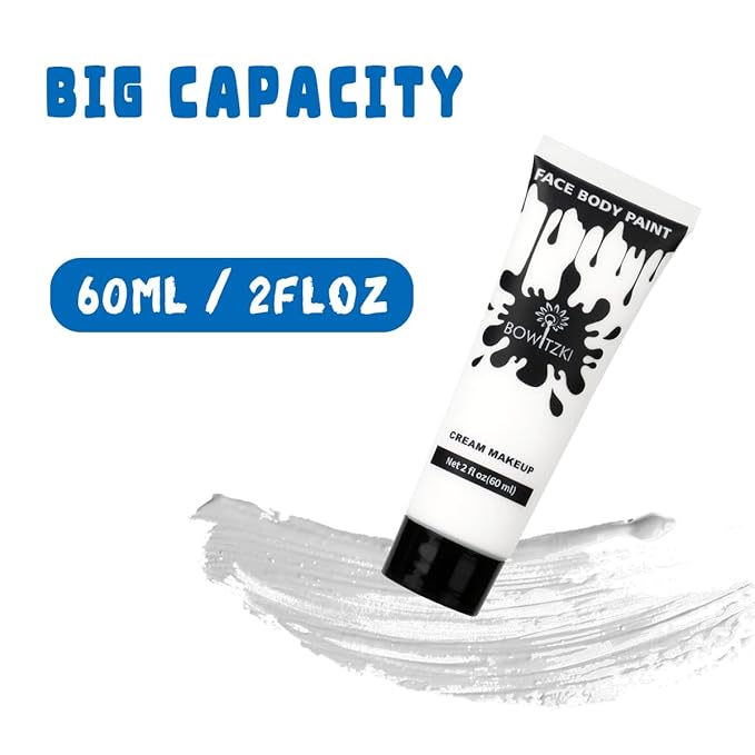Bowitzki Face and Body Paint 2oz Cream Makeup 60ml Water Based Face Painting Special Effects For Adults Halloween Christmas Party Stage Cosplay (Black+White)