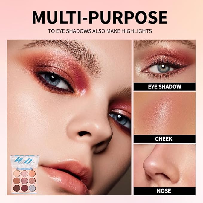 9-Color Nude Brown Eyeshadow Palette – Matte Shimmer Glitter Peach Caramel Bronze Eye Shadow Kit, High Pigment Blendable Long-Lasting Warm Neutral Makeup Palette for Daily Wear, Soft Glam & Travel