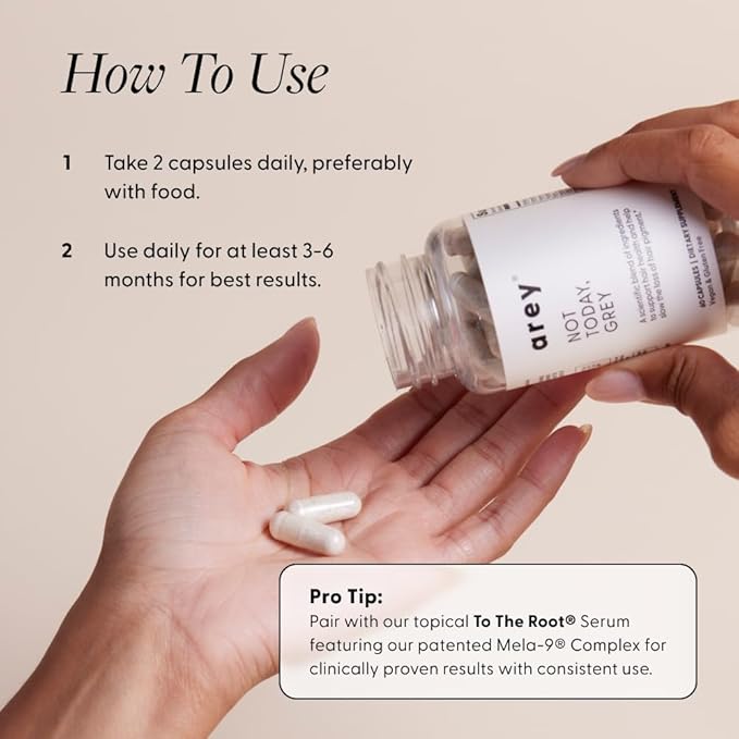 Arey Not Today, Grey Daily Hair Supplement for Women & Men | Slows Grey Hair Growth & Repigment in 3-6 Months | Promotes Healthier, Thicker Hair | Biotin, B +D Vitamins | Vegan & Gluten Free (1 Month)