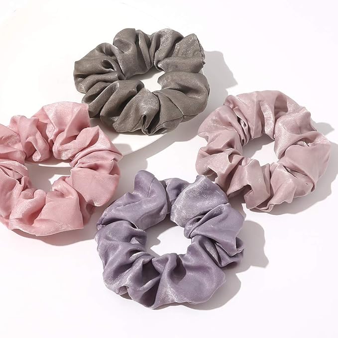 Ivyu Silk Satin Scrunchies - No Crease Hair Ties for Women, Thick Hair Ponytail Holders with Soft Elastic Bands