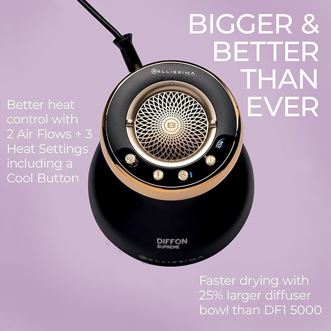 Bellissima Diffon Supreme Diffuser & Curly Hair Dryer - XL Diffuser for Long Waves, Curls, Coils - Cool Button - Anti-Frizz Technology