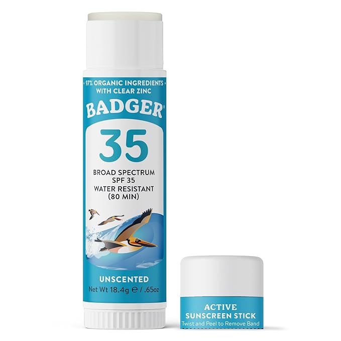 Badger Mineral Sunscreen Face Stick SPF 35, 97% Organic Unscented Zinc Oxide Travel Sunscreen, Coral Reef Safe Travel Size Stick, .65 oz