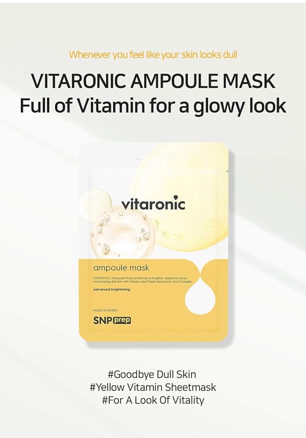 SNP Vitaronic Ampoule Sheet Mask | Nourishing, Moisturizing, and Refreshing for All Skin Types with Vitamin B, C, D, and E | Face Masks Skincare | Korean Skin Care Facial Mask | 10 Sheets