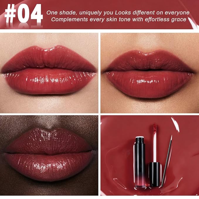 evpct Cranberry Red Shiny Longwear No-Budge Liquid Lip Color Lipstick Makeup, Highly Pigmented Color Instant Shine, Waterproof Long Lasting Lipstick for Women, Lip Stain Gloss Lip Liner Brush, 04#