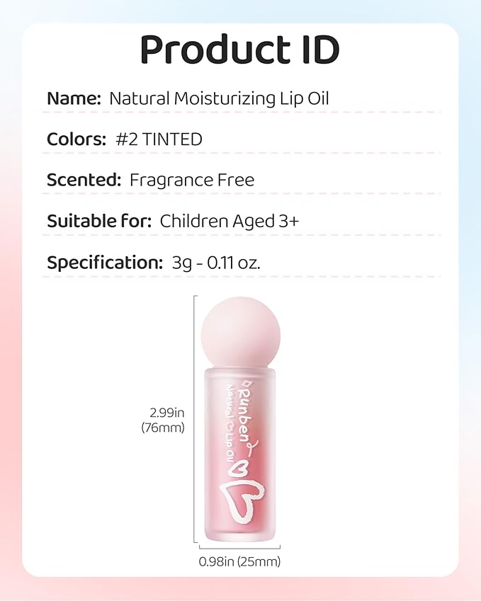 RUNBEN Kids Tinted Lip Oil, 48H Lasting Moisturizing, Glossy Lip Glow Oil, Safe & Non-toxic Makeup for Girls & Teen （Red）