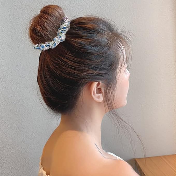 12Pcs Thin Floral Hair Ties, Soft Hair Scrunchies Elastic Hair Bands Floral Solid Ropes Ponytail Holder Stocking Stuffers for Women Girls