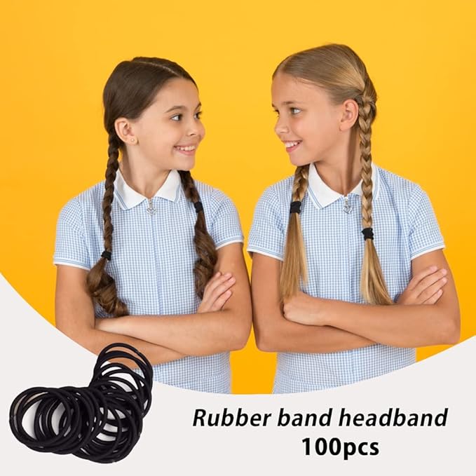 100pcs Womens Elastics Hair Tie, 4MM Black Ponytail Holders Hair Bands, 2 Inch in Diameter Elastic Band for Medium to Thick Hair (4mm Black)