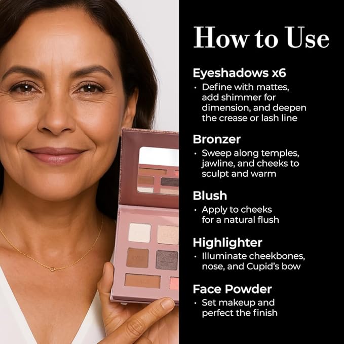 LUMINESS Face Time Essentials Face Palette - Includes Bronzer, Blush, Highlighter, Face Powder and 6 Eyeshadows - Highly Pigmented, Long-Wearing Makeup Palette - Silky Smooth, Easy to Blend