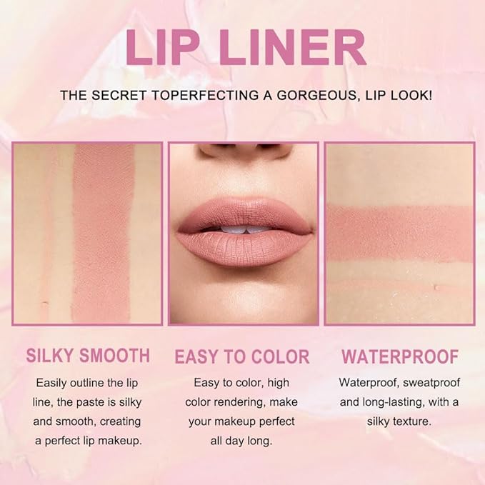 Kaely 2-in-1 Peach Lip Liner & Lipstick Set Kit for Women, Matte Lips Kit with Lip Liner Lip Stains Long Lasting Waterproof 24 Hour Lipstick and Lip Liners Combo Lipliners Pencil Set 03