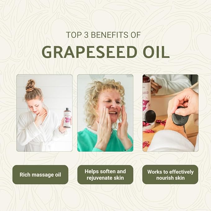 Grapeseed Oil - Pure Grapeseed oil for Skin - 100% Pure Carrier Oil for Hair, Face, and Skin - Direct from EIR Oils in the Beautiful Spanish Countryside (16 oz)