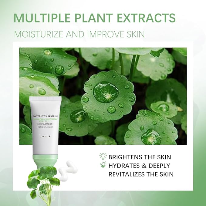 2 Pcs Centella Sunscreen, Lasting Lightweight Hydrating Centella Water-Fit Sun Serum SPF50 for All Skin Type and UV Defense.(Blue & Green)
