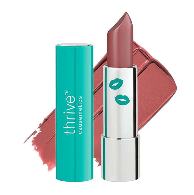 Thrive Causemetics Impact-FULL Smoothing Lipstick, Moisturizing Lip Makeup Essential with Vitamin E, Lightweight Creamy Lipstick for Women, Long Lasting, Vegan, Shade Ilene (Natural Rose)