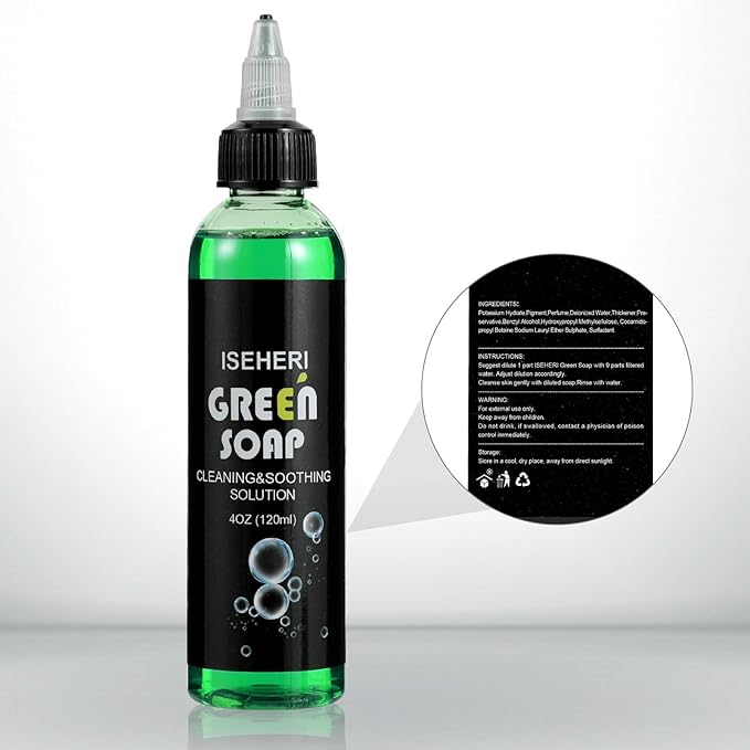 2PCS Ultra Concentrated Tattoo Soap 4OZ with Foaming Bottle 120ml, Tattoo Supplies for Tattoos Piercings, Clean Skin Equipment（Green&Pink）