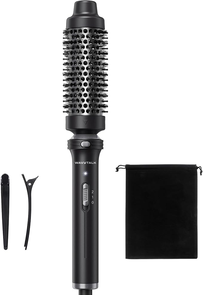 Wavytalk Thermal Brush, 1 1/2 inch Heated Round Brush with Detachable Head, Velvet Pouch and Dual Voltage for Travel, Easy to Create Blowout Look, Classic Black
