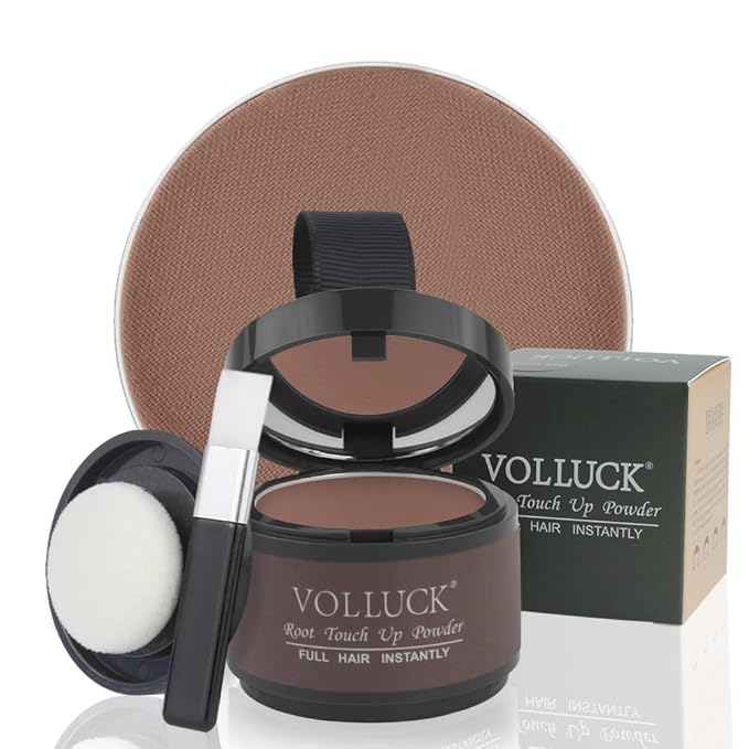 VOLLUCK Root Touch up Powder, Instant Hairline Powder for Thinning Areas and Gray Hair Coverage, Natural and Non-greasy Root Cover up for Women and Men (Auburn, 0.14 Ounce)