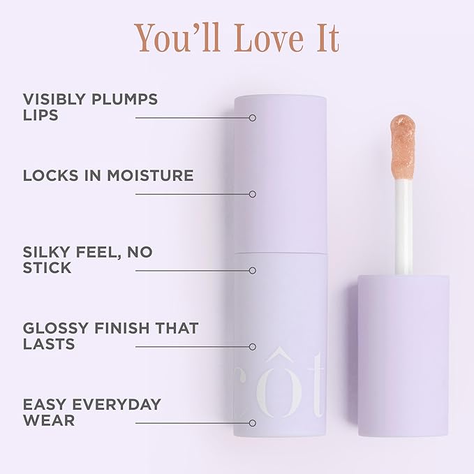 Cote Beauty's Euphoria Peptide Lip Shine, Ultra Hydrating & Long-Lasting Shimmery Sheer Nude Plumping Lip Gloss for Women with Hyaluronic Acid, Shea Butter & Jojoba Oil, Vegan & Cruelty-Free, 0.12FlOz