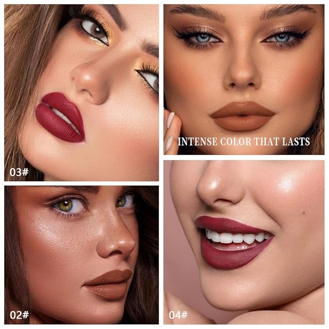 3 Pcs Brown Purple Red Matte Cream Lipstick,Velvet Waterproof Long Lasting Smudge Proof for Women Lip Stick,Magic Lipstick 24 Hours Original Lip Liner Makeup,labiales mate 24 horas originales,Vegan