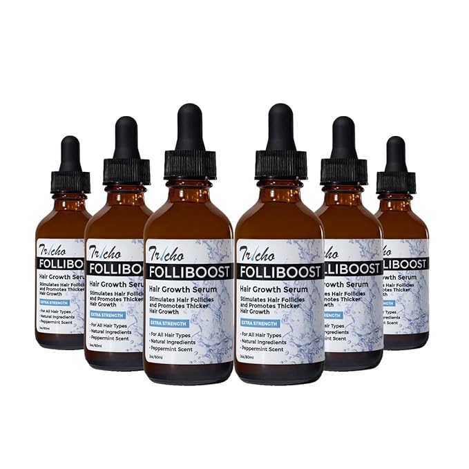 Tricho Labs Folliboost Hair Growth Serum - Natural-Based Formula w/Biotin & Peppermint Oil - Hair Care for Thicker & Fuller Hair - 2oz, 6-Pack