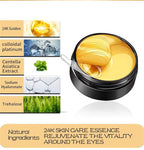 24K Gold Under Eye Treatment Mask, Dark Circle and Anti-Wrinkle, Hydrating eye mask, Puffiness & Eye Care, Collagen,Hyaluronic Acid & Castor Oil, 60 Pieces (Black 24K)