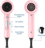 slopehill Professional Ionic Hair Dryer, Powerful 1800W Fast Drying Low Noise Blow Dryer with 2 Concentrator Nozzle 1 Diffuser Attachments for Home Salon Travel (Pink)