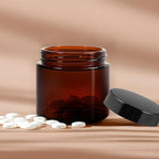 2oz Jars with Lids, HOA Kinh 40 Pack Amber Glass Jars with Lids Empty Cosmetic Containers Round Airtight Glass Jar with Black Lid for Storing Lotions Powders Ointments