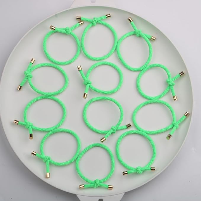 14PCS Hair Tie Elastics Knotted Hair Ties Ponytail Holders for Women Girls Elastic Hair Rubber Bands for Thin Thick Wavy Curly Straight Long Hair (Neon Green)
