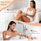 3-in-1 Electric Razor for Women’s Legs & Bald Head, IPX7 Waterproof Wet/Dry Grooming Kit with 7D Magnetic Blade, 120-Min Type-C Rechargeable Razor, Ideal Holiday Gift, Mocha