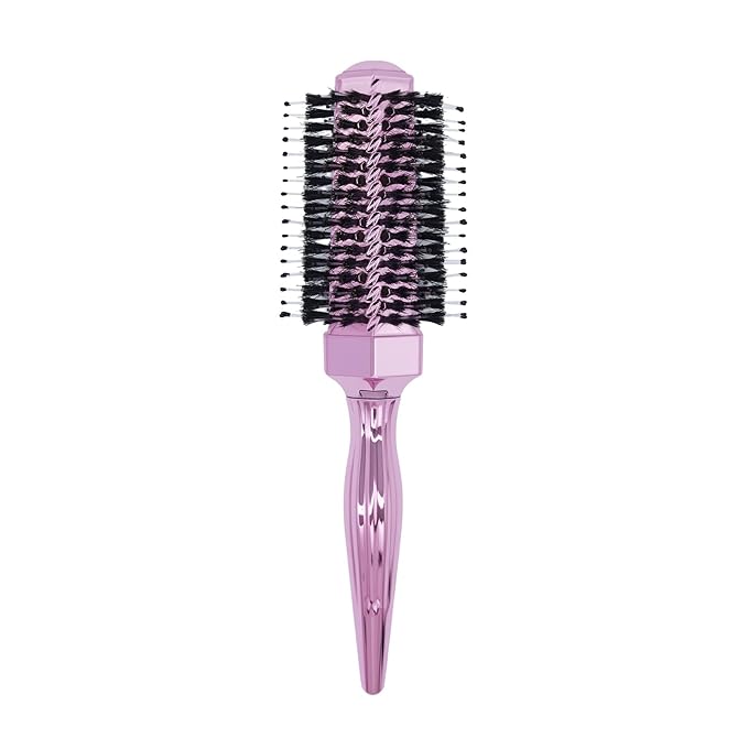 Round Hair Brush with Wild Boar Bristles – Specialized for Blowouts & Styling at Home or Salon, Suitable for All Hair Types.Pink