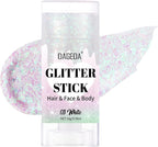DAGEDA White Body Glitter Stick,Sparkly Face Glitter Makeup,Holographic Hair Glitters Mermaid Makeup Rave Outfits for Women, Shimmer Face Paint Stick Singer Concert Accessories