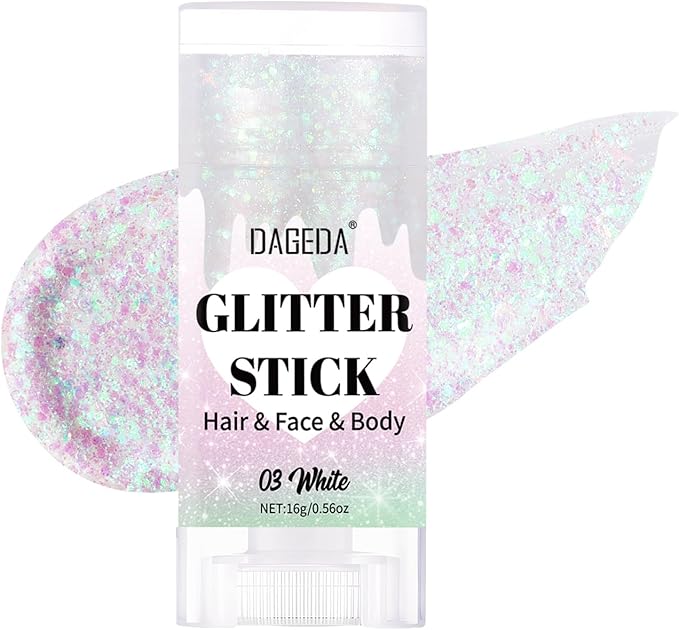 DAGEDA White Body Glitter Stick,Sparkly Face Glitter Makeup,Holographic Hair Glitters Mermaid Makeup Rave Outfits for Women, Shimmer Face Paint Stick Singer Concert Accessories