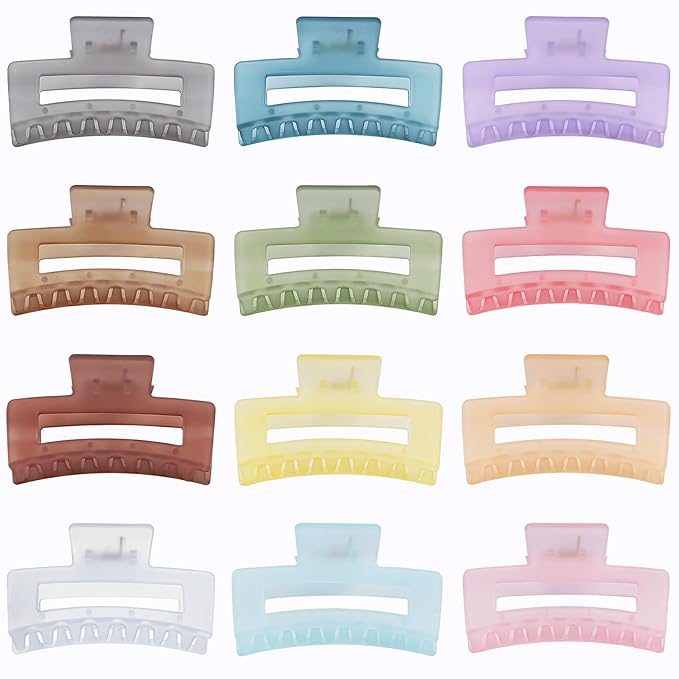 3.5 Inch Square and Rectangular Hair Clips - 12 Pcs Claw Clips for Thick and Thin Hair, Rectangle Jaw Clips in Bulk, Hair Accessories for Women and Girls - Ice Cream