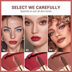 3Pcs Nude Rose Bright Red Warm Brown Lip Stick,Matte Cream Lipstick Set for Women,Long Lasting Waterproof Smudge Proof Velvet lipsticks Crayon,Lip Makeup Kit Travel Size,Vegan & Cruelty-free
