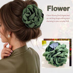 4pcs Handmade Fabric Rose Flower Hair Claw Clip for Women Girls, 3.94" Large Boho Hawaiian Floral Hairpins Barrettes for Thick Thin Hair Styling Accessories(Red Green)