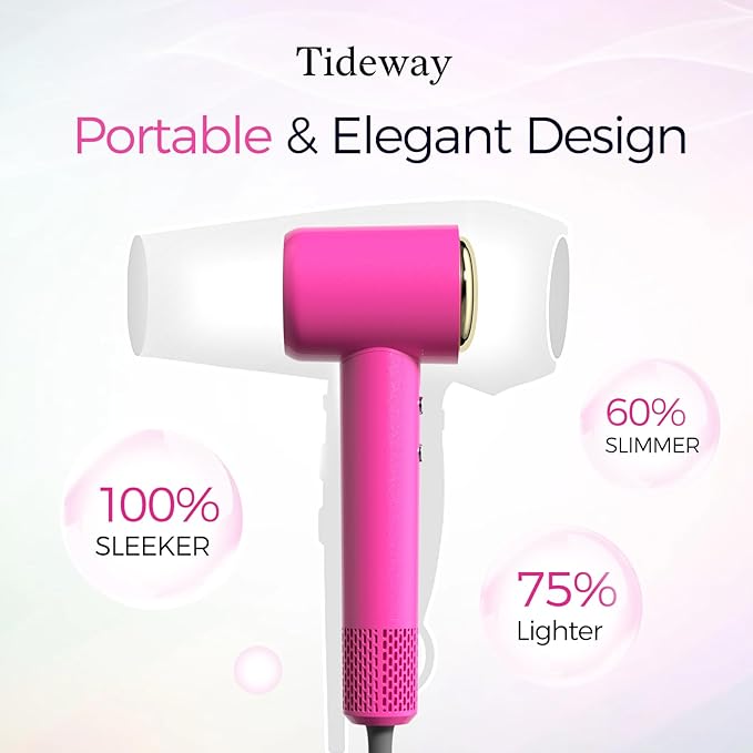 Tideway Hair Dryer, Blow Dryer with Diffuser High-Speed Plasma Ionic Low Noise for Fast Drying, Travel Hair Dryer for Women and Man, Curly/Wavy & Long/Thick Color-Treated Hair H11