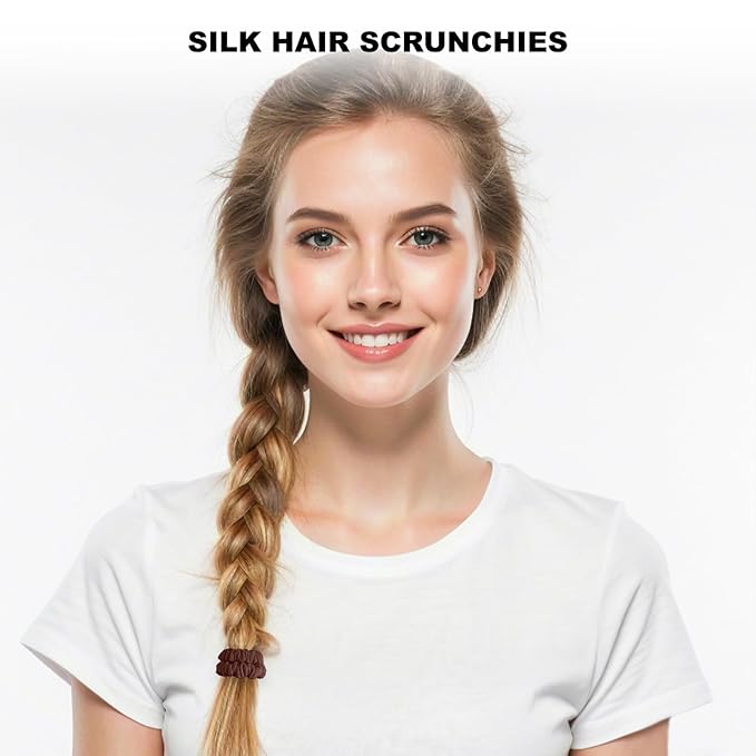 8Pcs Silk Scrunchies Hair Ties for Women & Girls, Mulberry Silk Scrunchies No-Damage Thin Satin Ponytail Holders for Hair Care(Clolor 05)