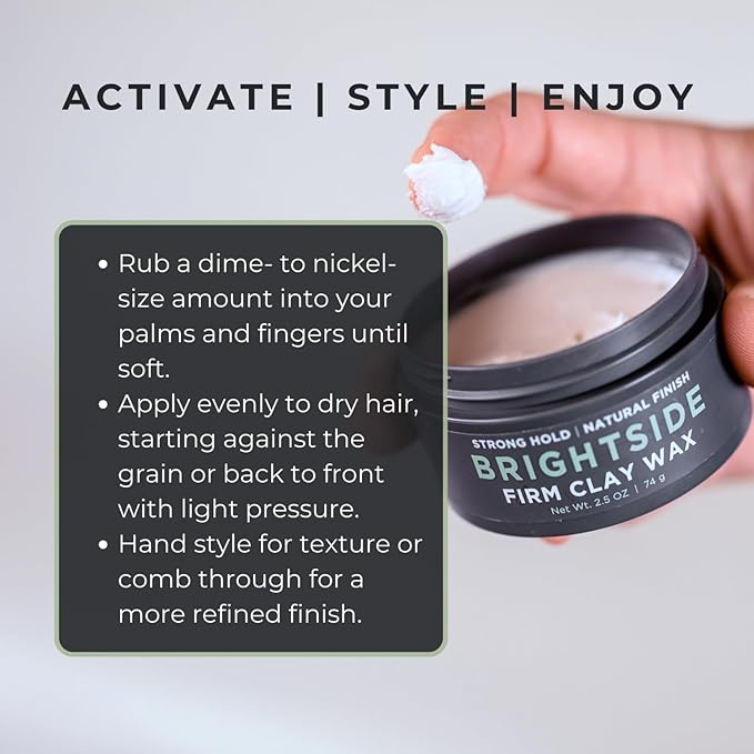 Firm Clay Wax - Stong Hold Natural Finish - Water Based - Kaolin & Bentonite Clay, Macadamia Nut Oil, Beeswax, & Squalane Blend - For All Hair Types - Premium Hair Styling Product (2.5oz)