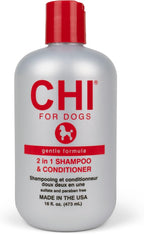 CHI for Dogs Gentle 2-in-1 Shampoo and Conditioner - Softening and Cleansing Formula for Puppies and Adult Dogs - pH Balanced Dog Wash for All Coat Types - 16 Fl Oz
