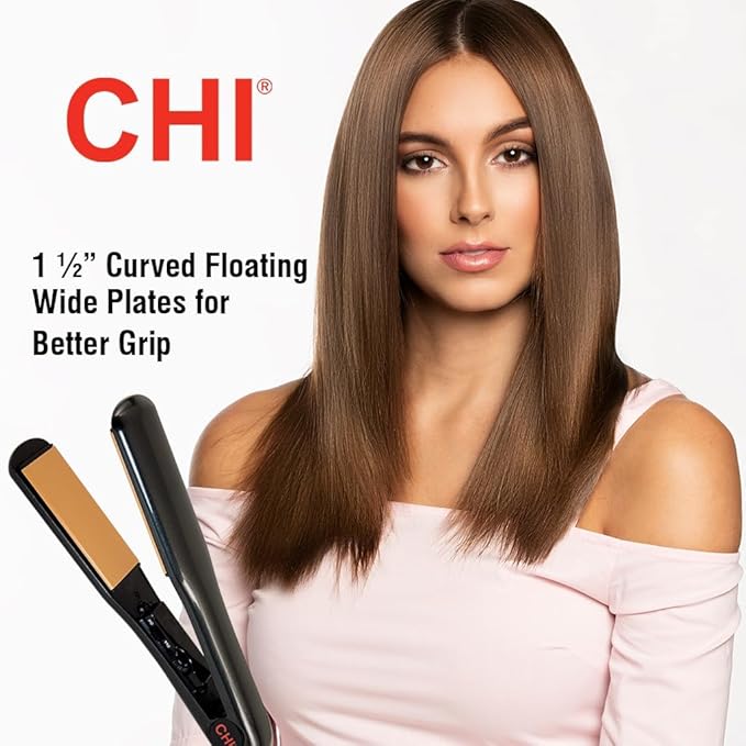 CHI Tourmaline Ceramic Flat Iron, Hair Straightener For An Even & Smooth Finish, 1 1/2" Iron, Onyx Black