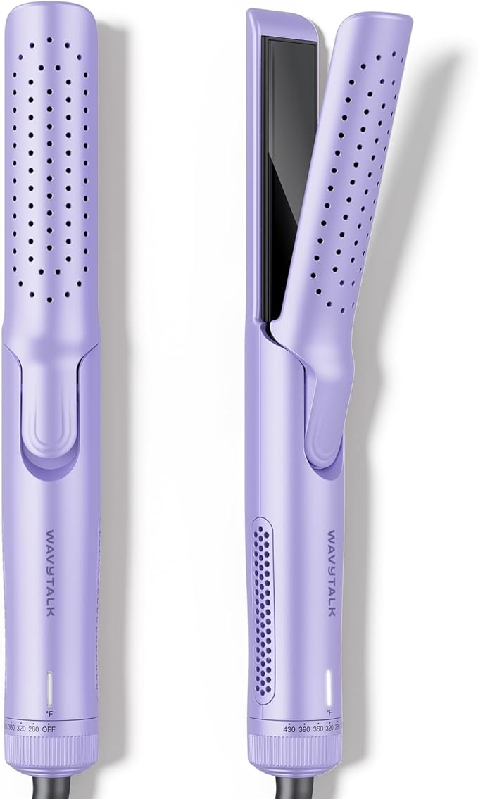 Wavytalk Airflow Styler Curling Iron, Cool Curl, 360° Cool Air Lock in Style for Lasting Curls, Reduces Damage, 2 in 1 Hair Straightener and Curler, 1.25 Inch, Anti-Scald for Short Long Hair, Purple