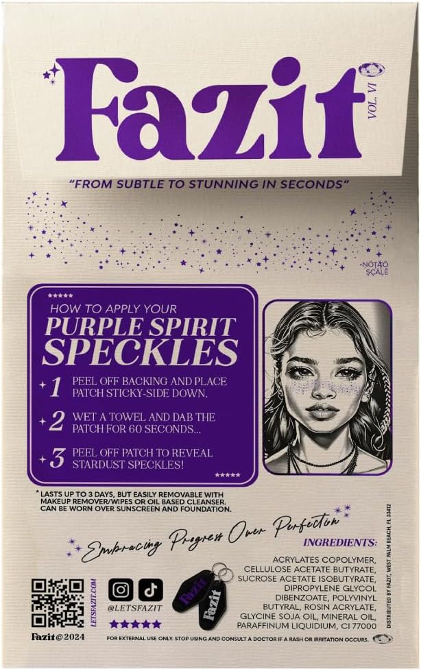 Fazit Makeup Patches - Purple Speckles - Glow Up Make-Up Patches - Cute Glitter Makeup Accessories for Women - Cosmetic Glitter for Face