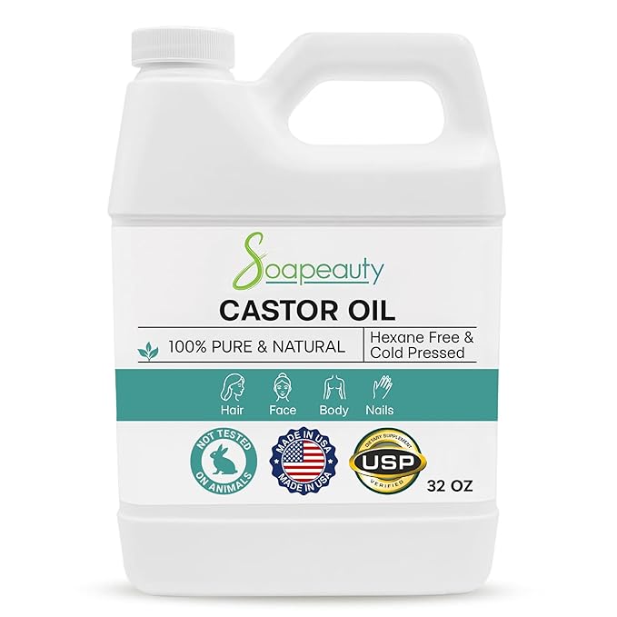Soapeauty Cold Pressed Castor Oil | 100% Pure Natural USP Grade Promotes Healthy Skin & Hair | Hexane Free | Thickens Eyebrows & Lengthens Eyelashes | 32 fl oz