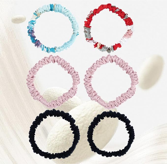 6 Pack 100% Muberry Silk Scrunchies for Women Luxury Hair Ties,No Damage Gentle Hair Bands,Ponytail Holders Silk Hair Ties for Thick and Thin or Curly Hair