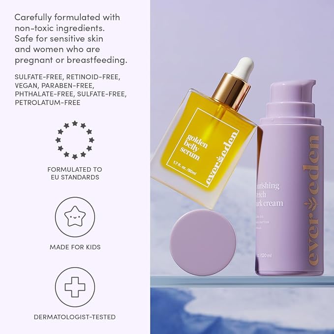 Evereden Mama Must-Have DUO - Golden Belly Stretch Mark Oil & Nourishing Stretch Mark Cream - Dermatologist-Developed Clean & Vegan Maternity Skin Care for Stretch Mark Reduction & Skin Hydration