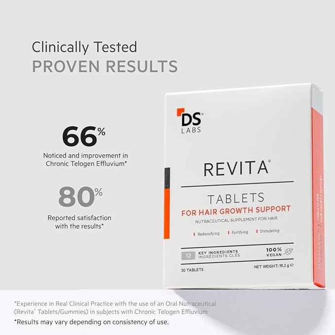 DS Labs Revita Hair Density Support Tablets - Daily Hair Wellness Supplement with Biotin, Zinc, Iron, Vitamin D, Magnesium & Melatonin, for Men & Women, 90 Tablets