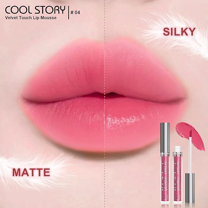 COOL STORY Velvet Lip Stain Mousse, Lip Tint Long-Lasting Waterproof Matte Finish (04)