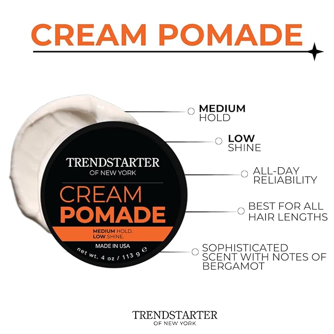 TRENDSTARTER - CREAM POMADE (4oz) - Medium Hold - Low Shine - Water-Based All-Day Hold Premium Hair Styling Pomade Putty Products