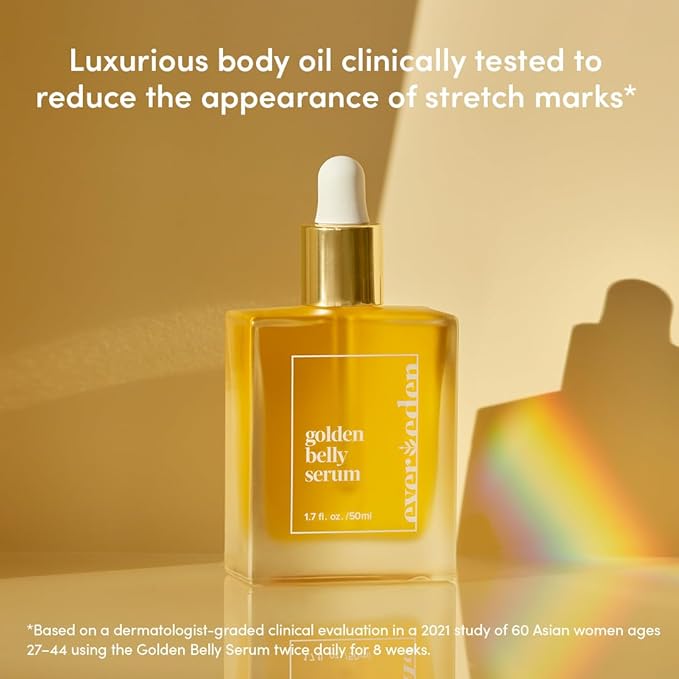 Evereden Golden Belly Serum, 1.7 fl oz. | Clean & Vegan Women's Belly Oil for Pregnancy and Postpartum | Clean Maternity Skincare | Non-Toxic Stretch Mark Oil