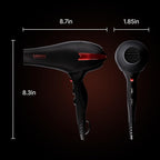 TREZORO Professional Blow Dryer for Women – Ionic Hair Dryer 2000W for Salon & Personal Use – Powerful, Fast & Quiet Drying for Curly Hair, Unwanted Frizz – Design for Travel – 8.2ft Cord – Black
